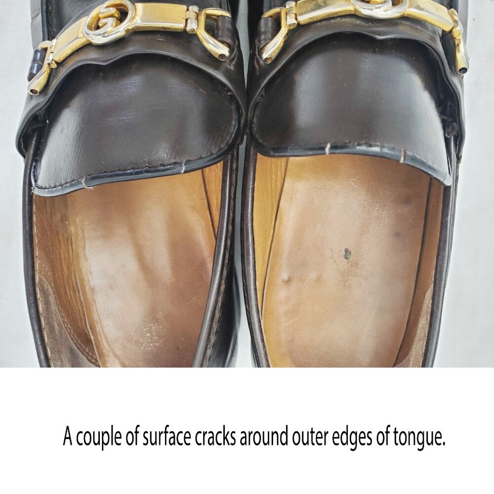 Vintage Gucci Men's Dark Brown Leather Loafers Shoes with Gold GG Buckle 42.5 - Picture 12 of 12